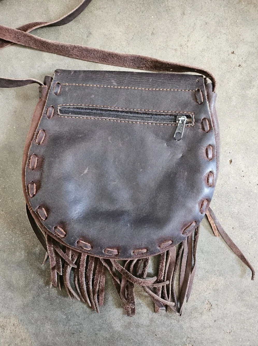Vintage Bohemian Huipil Artisan Textile Festival Leather Shoulder Bag Fringe